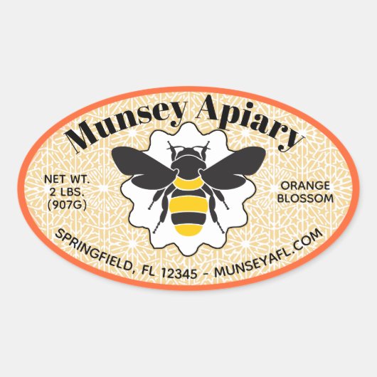 Bumble Bee Apiary Naam Honing Jar Stickers (Voorkant)