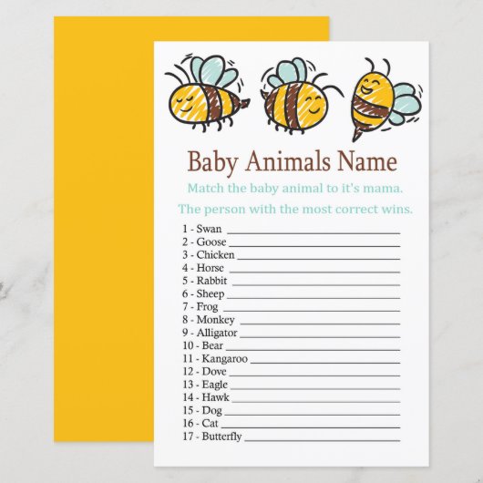 Bumble Bee Baby Animals Name Game (Voorkant / Achterkant)