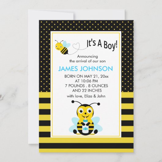 Bumble Bee Baby Boy Carte d'Anniversation de naiss (Devant)