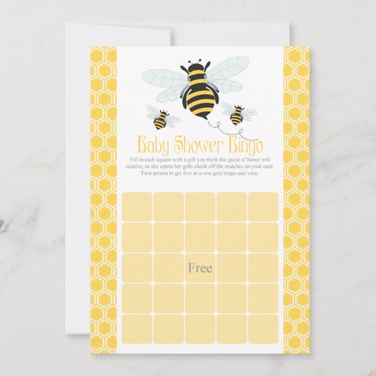 Bumble Bee Baby shower Bingo Cartes (Devant)