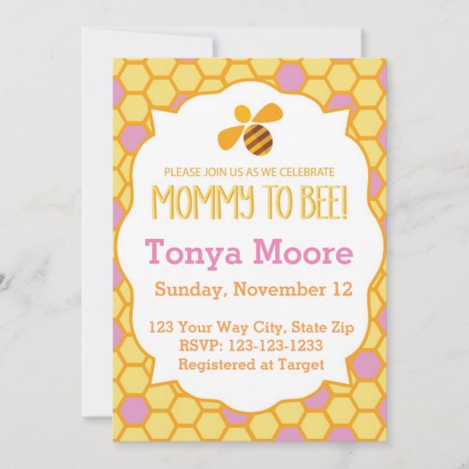 Bumble Bee Baby shower Invitation (fille) (Devant)