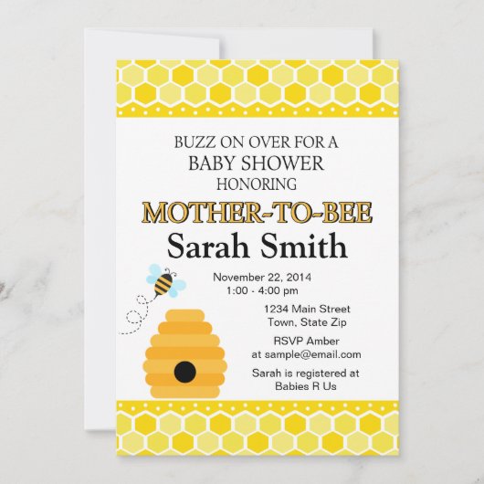 Bumble Bee Baby shower Invitation Honey Bee Invita Kaart (Voorkant)