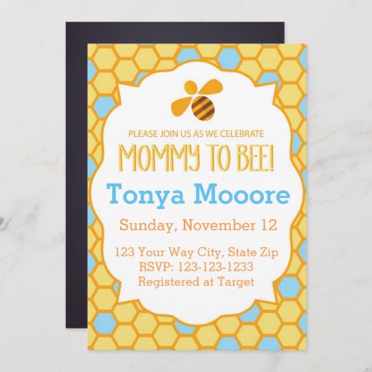 Bumble Bee Baby shower Invitation (jongen) Kaart (Voorkant / Achterkant)