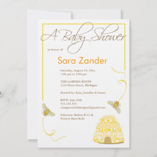 Bumble Bee Baby shower Invitation Kaart (Voorkant)