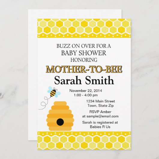 Bumble Bee Baby shower Invitation Miel Bee Invitat (Devant / Derrière)