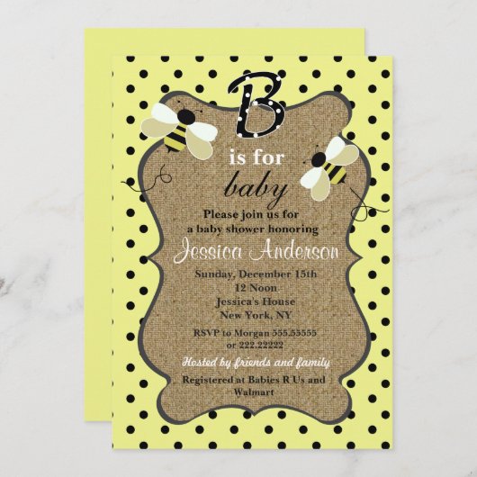 Bumble Bee Baby Shower Invitations (Devant / Derrière)