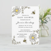 Bumble Bee Baby Shower Invitations | Gele Floral Kaart (Staand voorkant)