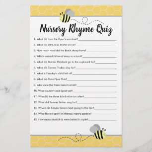 Bumble Bee Baby shower Nursery Rhyme Quiz