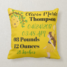 Bumble bee Birth Announounance Black Yellow Honey  Kussen