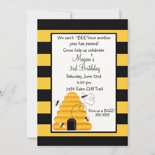 Bumble bee Birthday Invitation Kaart (Voorkant)