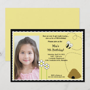 Bumble bee Birthday Invitation Photo Template Kaart