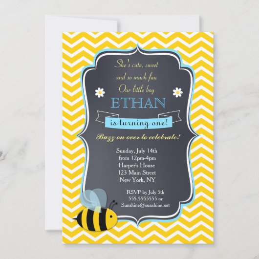 Bumble Bee Birthday Party Uitnodigingen voor jonge (Voorkant)