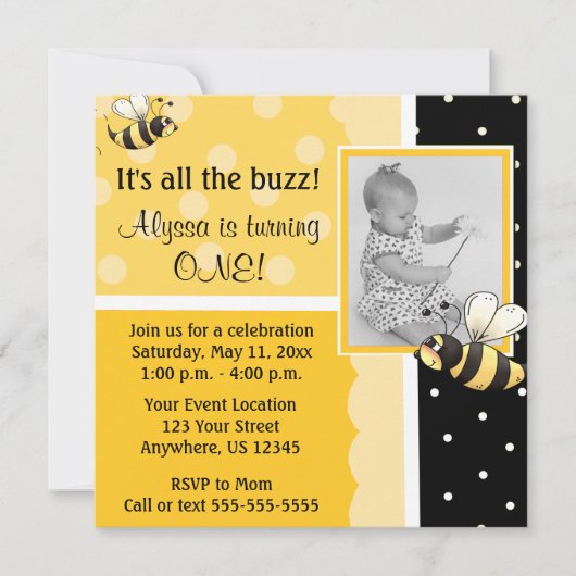 Bumble Bee Birthday Uitnodiging (Voorkant)