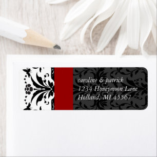 Bumble bee Black Damask Adresetiketten Red Trim Etiket