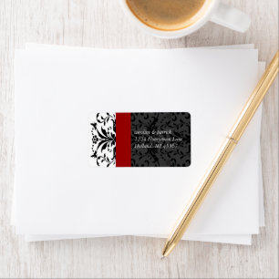 Bumble Bee Black Damask Étiquette de adresse Red T