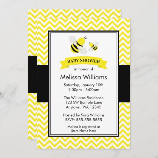 Bumble Bee Chevron Baby Shower Invitations (Devant / Derrière)