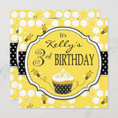 Bumble bee Cupcake Derde verjaardag Kaart (Voorkant / Achterkant)