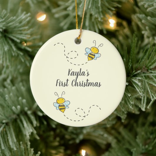Bumble Bee Custom First Kerstkeramische versiering Keramisch Ornament (Boom)