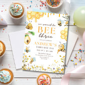 Bumble Bee Drie Verjaardagsuitnodiging Kinderfeest Kaart