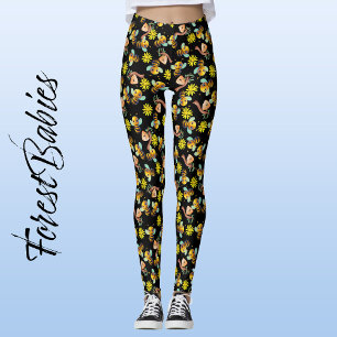Bumble Bee Geel Daisy, Honing Zwart Bloemen Leggings