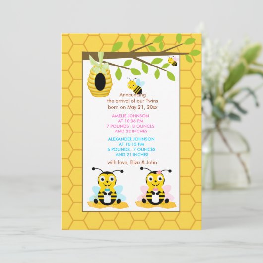 Bumble bee Gender onthulling Baby Birth Announance Aankondiging (Staand voorkant)
