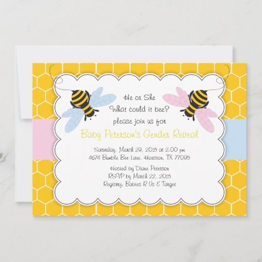 Bumble Bee Genre Révéler Baby shower Invitation (Devant)