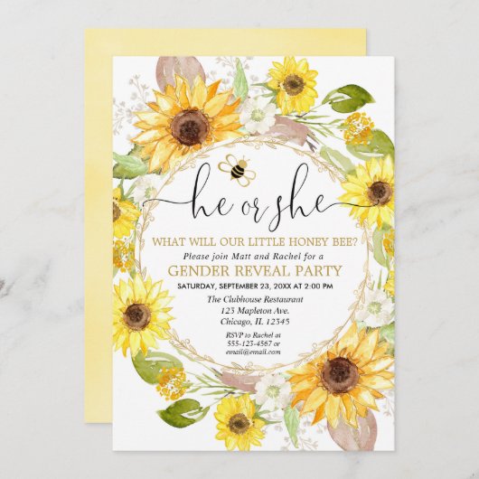 Bumble Bee Geslacht Onthullen Uitnodiging (Voorkant / Achterkant)