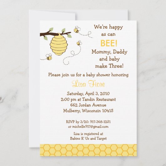 Bumble Bee Honeycomb Baby Douche Uitnodigingen (Voorkant)