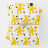 Bumble Bee Honingraat, Stippen en Stripes Patterns Inpakpapier Vel (In situ)