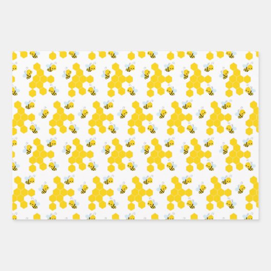 Bumble Bee Honingraat, Stippen en Stripes Patterns Inpakpapier Vel (Voorkant)