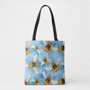 Bumble Bee Illustratie op Blauwe Wolken Draagtas