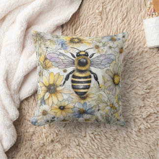 Bumble Bee lente bloemen geschilderd. Kussen