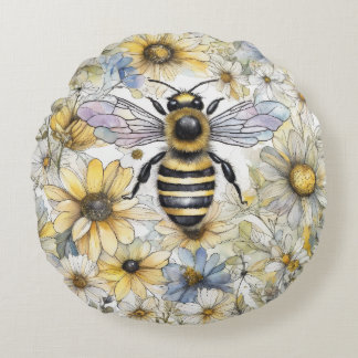 Bumble Bee lente bloemen geschilderd. Rond Kussen