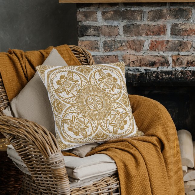 Bumble bee Mandala Kies uw kleur Kussen (Creator heeft geüpload)