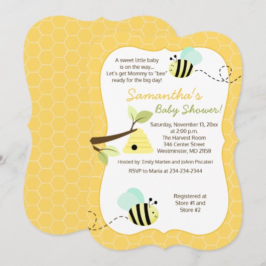 Bumble Bee Mint Green Gender Neutral Invitation Kaart (Voorkant / Achterkant)