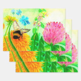 Bumble Bee op een Dandelion Flower Illustration Inpakpapier Vel