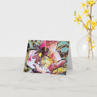 Bumble Bee op Roos olieverfschilderij Wenskaart Kaart