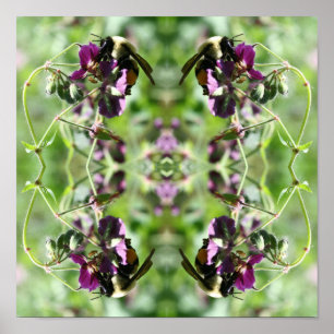 Bumble Bee op Roze Bloemspiegel Abstract Poster