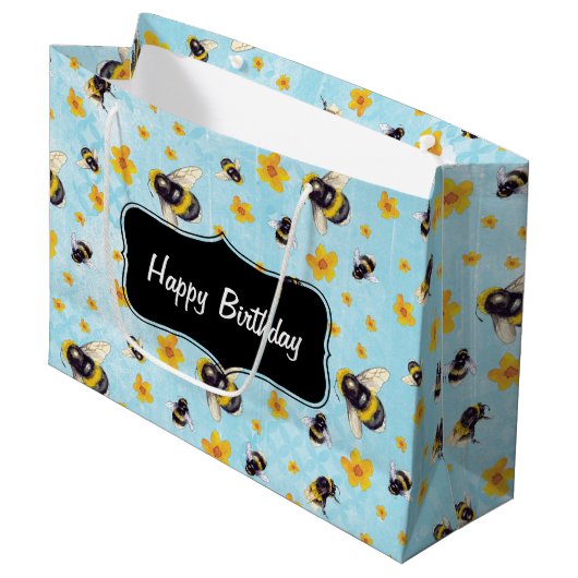Bumble Bee Personalised Birthday Groot Cadeauzakje (Voorkant Gekanteld)