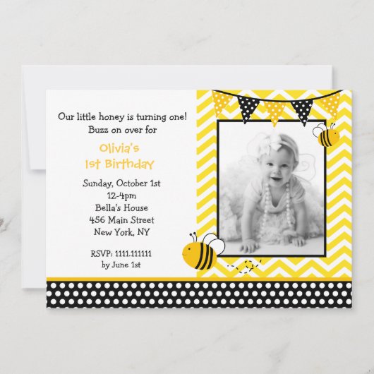 Bumble Bee Photo Birthday Party Invitations Kaart (Voorkant)