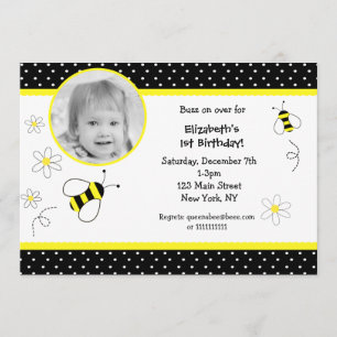 Bumble Bee Photo Birthday - uitnodigingen