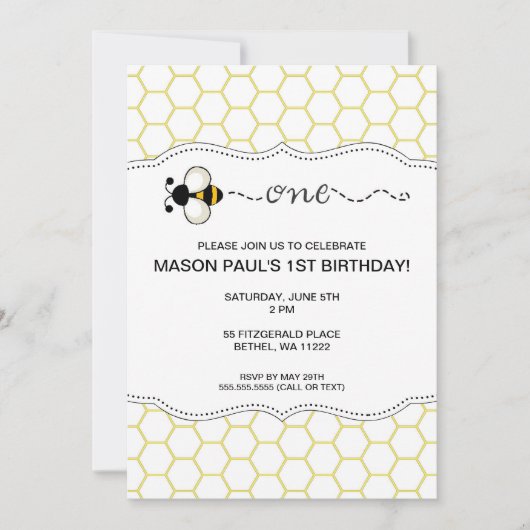 Bumble Bee Premier anniversaire invitation ONE (Devant)