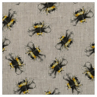 Bumble Bee Print Fabric - Natural Stof
