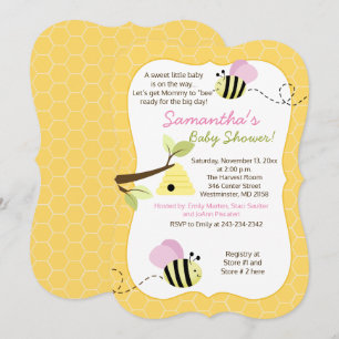 Bumble bee roze Girl Baby shower Invitation Kaart
