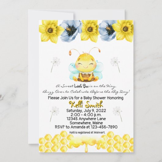 Bumble Bee Spring Summer Baby Shower Uitnodigingen (Voorkant)