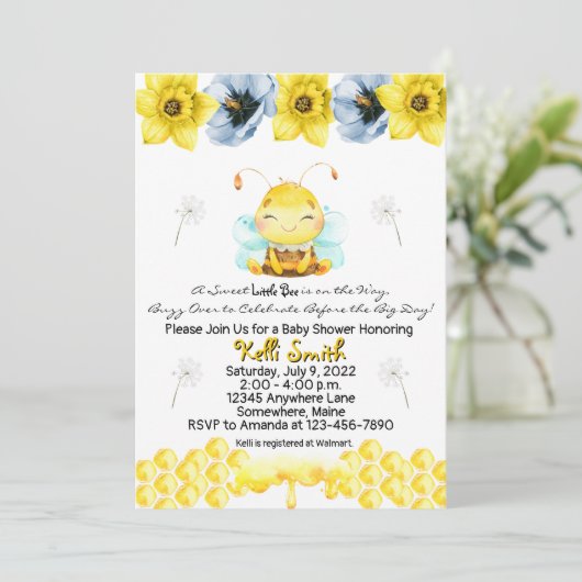 Bumble Bee Spring Summer Baby Shower Uitnodigingen (Staand voorkant)