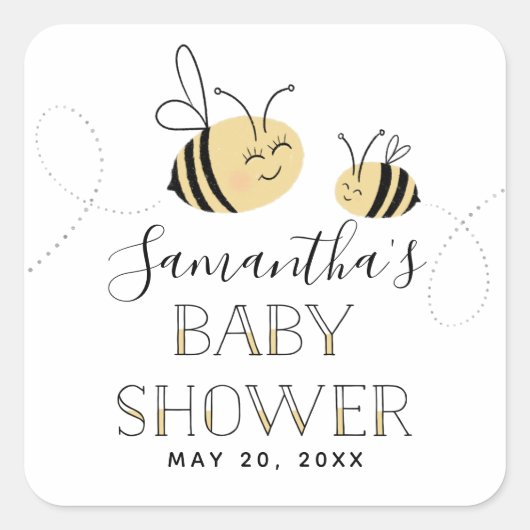 Bumble Bee Sticker Baby shower avec nom et date (Devant)