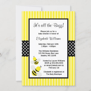 Bumble Bee Striped Dots Baby Shower Invitations