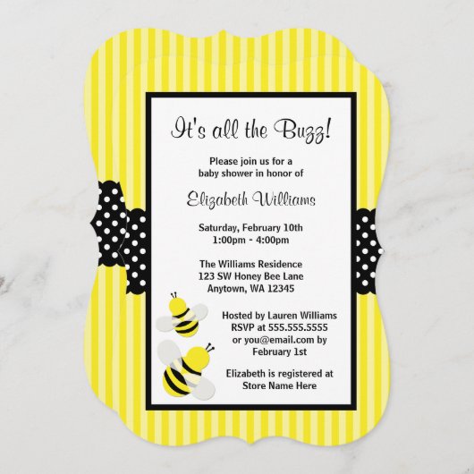Bumble Bee Striped Dots Baby Shower Invitations (Devant / Derrière)