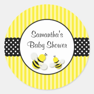 Bumble Bee Striped Polka Dots Baby shower Ronde Sticker
